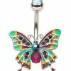 Best deal 😀 CZ Aurora Borealis Effect Rainbow Butterfly Belly Ring - 14 Gauge ⌛