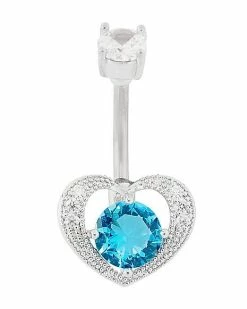 Coupon 😍 CZ Blue Heart Banana Belly Ring - 14 Gauge 🔔