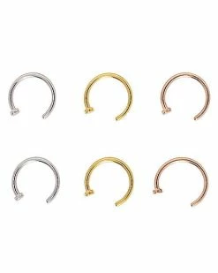 Budget ✔️ Multi-Pack Goldtone and Rose Goldtone Half Hoop Nose Rings 6 Pack - 18 Gauge ❤️