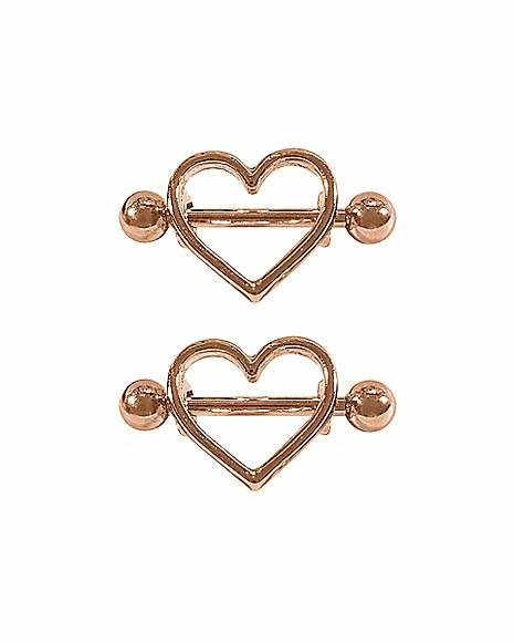 Discount ⭐ Rose Goldtone Heart Nipple Shields - 14 Gauge ❤️ 3 Discount ⭐ Rose Goldtone Heart Nipple Shields - 14 Gauge ❤️