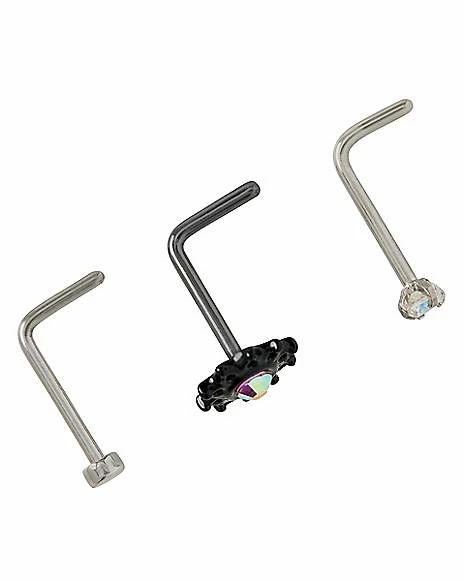 Buy π Multi-Pack CZ Filigree L-Bend Nose Rings 3 Pack - 20 Gauge π 4 Buy π Multi-Pack CZ Filigree L-Bend Nose Rings 3 Pack - 20 Gauge π - Image 2