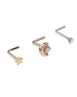 Best Sale 🛒 Multi-Pack CZ Rose Goldtone L-Bend Nose Rings 3 Pack - 20 Gauge 🌟 -Playboy Shop 03913019 c