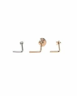 Best Sale 🛒 Multi-Pack CZ Rose Goldtone L-Bend Nose Rings 3 Pack - 20 Gauge 🌟 -Playboy Shop 03913019 d