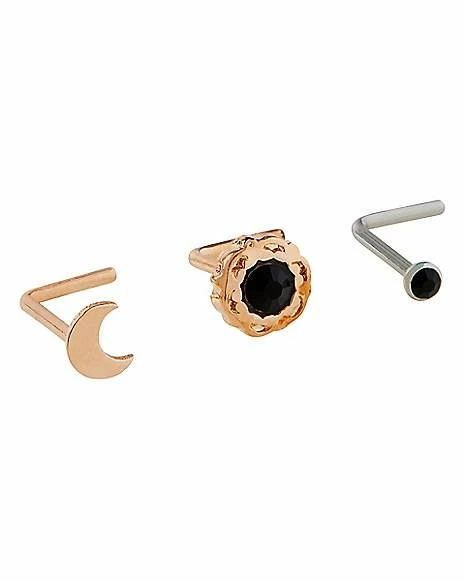 Top 10 π Multi-Pack Black CZ Moon L-Bend Nose Rings 3 Pack - 20 Gauge β 3 Top 10 π Multi-Pack Black CZ Moon L-Bend Nose Rings 3 Pack - 20 Gauge β