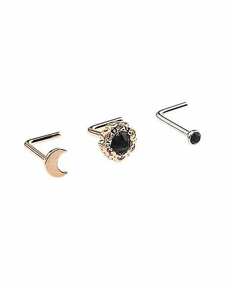 Top 10 π Multi-Pack Black CZ Moon L-Bend Nose Rings 3 Pack - 20 Gauge β 5 Top 10 π Multi-Pack Black CZ Moon L-Bend Nose Rings 3 Pack - 20 Gauge β - Image 3