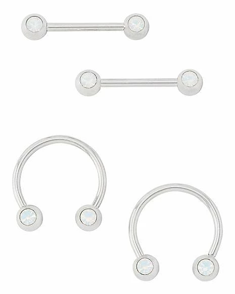 Budget π Multi-Pack Opal-Effect Horseshoe and Nipple Barbells 4 Pack - 14 Gauge π 3 Budget π Multi-Pack Opal-Effect Horseshoe and Nipple Barbells 4 Pack - 14 Gauge π