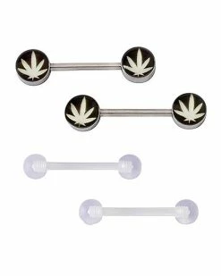 Best deal 🔔 Multi-Pack Glow in the Dark Weed Nipple Barbells 2 Pair - 14 Gauge 🧨