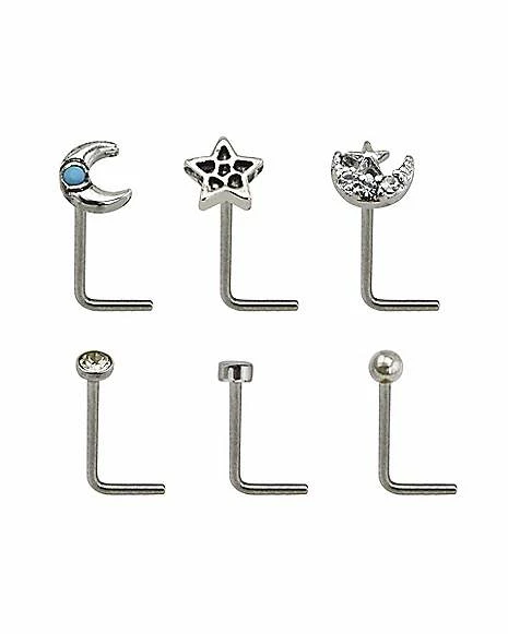 Buy β Multi-Pack CZ Moon and Star L-Bend Nose Rings 6 Pack - 20 Gauge π 3 Buy β Multi-Pack CZ Moon and Star L-Bend Nose Rings 6 Pack - 20 Gauge π