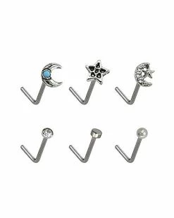 Buy β Multi-Pack CZ Moon and Star L-Bend Nose Rings 6 Pack - 20 Gauge π 5 Buy β Multi-Pack CZ Moon and Star L-Bend Nose Rings 6 Pack - 20 Gauge π -Playboy Shop 03913183 b
