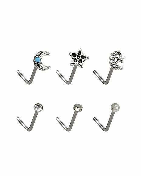 Buy β Multi-Pack CZ Moon and Star L-Bend Nose Rings 6 Pack - 20 Gauge π 4 Buy β Multi-Pack CZ Moon and Star L-Bend Nose Rings 6 Pack - 20 Gauge π - Image 2