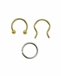 Buy 👏 Multi-Pack Goldtone and Silvertone Horseshoe Retainer and Seamless Hoop Rings 3 Pack - 16 Gauge 🔥
