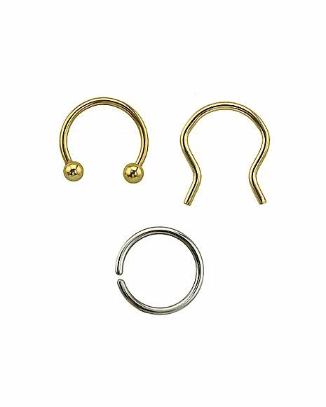 Buy π Multi-Pack Goldtone and Silvertone Horseshoe Retainer and Seamless Hoop Rings 3 Pack - 16 Gauge π₯ 3 Buy π Multi-Pack Goldtone and Silvertone Horseshoe Retainer and Seamless Hoop Rings 3 Pack - 16 Gauge π₯