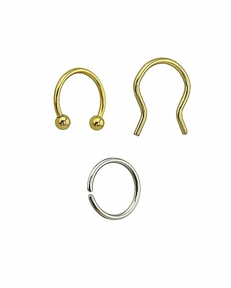 Buy π Multi-Pack Goldtone and Silvertone Horseshoe Retainer and Seamless Hoop Rings 3 Pack - 16 Gauge π₯ 4 Buy π Multi-Pack Goldtone and Silvertone Horseshoe Retainer and Seamless Hoop Rings 3 Pack - 16 Gauge π₯ - Image 2
