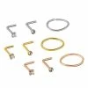 New 🤩 Multi-Pack CZ Rose Gold Silver and Gold L-Bend and Hoop Nose Rings 9 Pack - 20 Gauge ⭐ -Playboy Shop 03913308 a