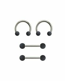 Cheap 🛒 Multi-Pack Matte Black and Gray Horseshoe Rings and Nipple Barbells 2 Pair - 14 Gauge 🤩