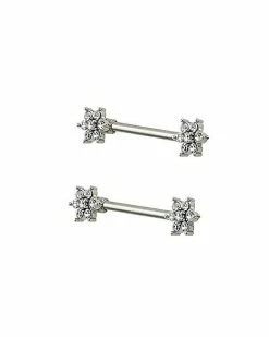 Wholesale 🎉 CZ Silvertone Flower Nipple Barbells - 14 Gauge 😉 -Playboy Shop 03913373 b