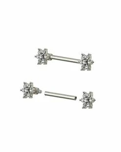 Wholesale 🎉 CZ Silvertone Flower Nipple Barbells - 14 Gauge 😉 -Playboy Shop 03913373 c