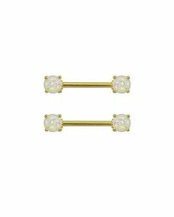 Outlet 🎉 White Opal-Effect Nipple Barbells 1 Pair - 14 Gauge ⭐ -Playboy Shop 03913415 a