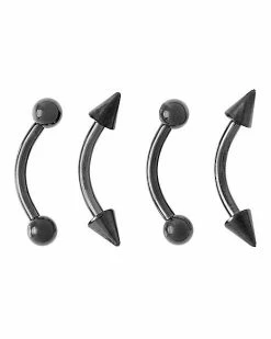 Hot Sale ✔️ Multi-Pack Black Spike and Round Titanium Curved Barbells 4 Pack - 16 Gauge ✨