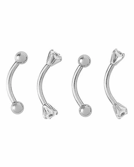 Outlet ✨ Multi-Pack CZ Silvertone Titanium Curved Barbells 4 Pack - 16 Gauge ⌛ 3 Outlet ✨ Multi-Pack CZ Silvertone Titanium Curved Barbells 4 Pack - 16 Gauge ⌛