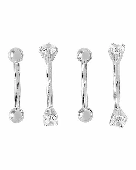 Outlet ✨ Multi-Pack CZ Silvertone Titanium Curved Barbells 4 Pack - 16 Gauge ⌛ 4 Outlet ✨ Multi-Pack CZ Silvertone Titanium Curved Barbells 4 Pack - 16 Gauge ⌛ - Image 2