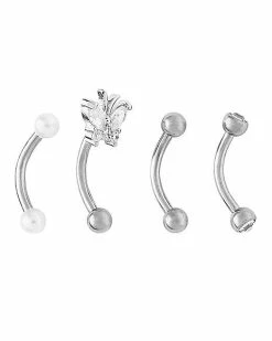 Flash Sale ✨ Multi-Pack CZ Butterfly and Pearl-Effect Titanium Curved Barbells 4 Pack - 16 Gauge 🥰