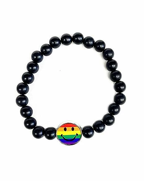 Cheapest π Rainbow Smiley Face Black Beaded Bracelet π 3 Cheapest π Rainbow Smiley Face Black Beaded Bracelet π