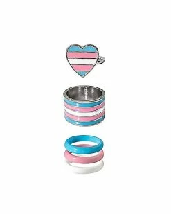 Coupon 😀 Transgender Pride Heart Rings - 5 Pack 🎁