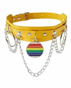 Budget 👍 Yellow Pride Triple O-Ring Chain Choker Necklace 🛒