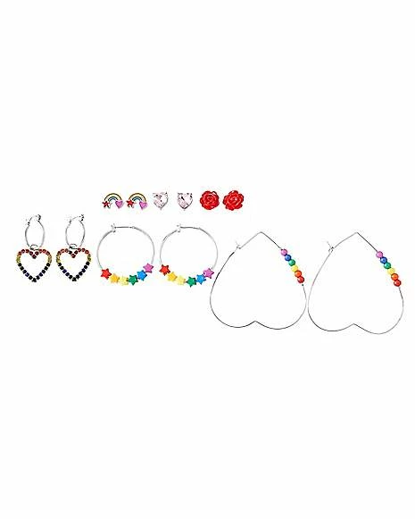 New π€© CZ Rainbow Star Heart and Rose Earrings - 6 Pair β 3 New π€© CZ Rainbow Star Heart and Rose Earrings - 6 Pair β