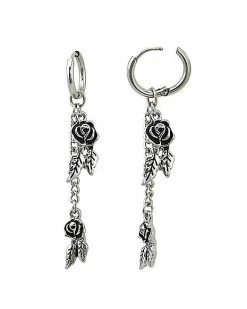 Deals ⭐ Double Rose Dangle Huggie Hoop Earrings - 18 Gauge 🔥