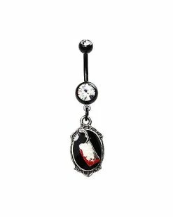 Budget 🔥 Round CZ Butcher Knife Dangle Belly Ring - 14 Gauge 👍