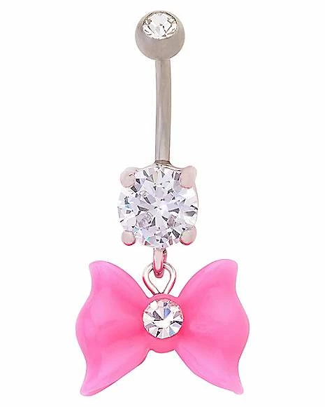 Cheap 𧨠CZ Pink Bow Dangle Belly Ring - 14 Gauge β€οΈ 3 Cheap 𧨠CZ Pink Bow Dangle Belly Ring - 14 Gauge β€οΈ