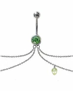 Cheap π₯° CZ Green Alien Chain Belly Ring - 14 Gauge π