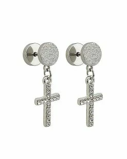 Promo β€οΈ CZ Silvertone Cross Dangle Fake Plugs π 5 Promo β€οΈ CZ Silvertone Cross Dangle Fake Plugs π -Playboy Shop 03920584 b