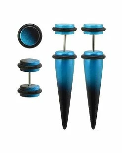 Best Sale β€οΈ Ombre Black and Blue Fake Tapers and Plugs 2 Pair - 18 Gauge π