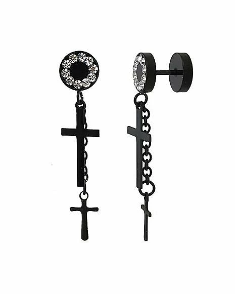 Budget β€οΈ CZ Black Cross Dangle Fake Plugs π₯ 3 Budget β€οΈ CZ Black Cross Dangle Fake Plugs π₯