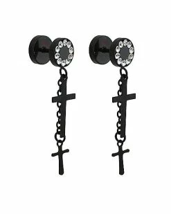 Budget β€οΈ CZ Black Cross Dangle Fake Plugs π₯ 5 Budget β€οΈ CZ Black Cross Dangle Fake Plugs π₯ -Playboy Shop 03920634 b