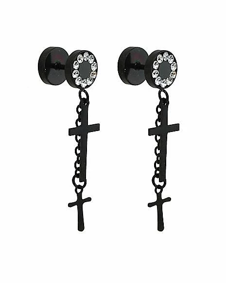Budget β€οΈ CZ Black Cross Dangle Fake Plugs π₯ 4 Budget β€οΈ CZ Black Cross Dangle Fake Plugs π₯ - Image 2