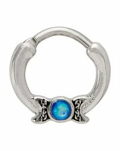 Best Sale 😉 Blue Opal-Effect Moon Septum Ring - 16 Gauge ⭐