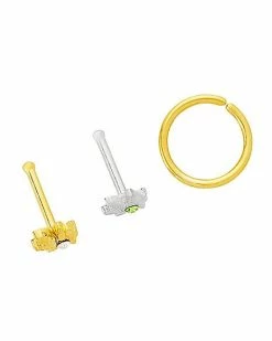 Flash Sale 👍 Multi-Pack CZ Weed Leaf Bone Nose Rings and Hoop Nose Rings 3 Pack - 18 Gauge 🔥 -Playboy Shop 03920816 b