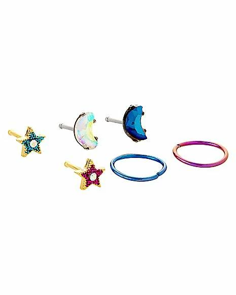 New β Multi-Pack CZ Moon and Glitter Star Bone Nose Rings and Hoop Nose Rings 6 Pack - 20 Gauge 𧨠3 New β Multi-Pack CZ Moon and Glitter Star Bone Nose Rings and Hoop Nose Rings 6 Pack - 20 Gauge π§¨
