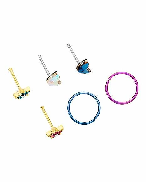 New β Multi-Pack CZ Moon and Glitter Star Bone Nose Rings and Hoop Nose Rings 6 Pack - 20 Gauge 𧨠4 New β Multi-Pack CZ Moon and Glitter Star Bone Nose Rings and Hoop Nose Rings 6 Pack - 20 Gauge 𧨠- Image 2
