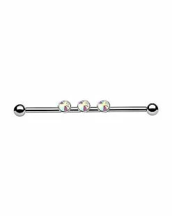 Brand new 🌟 Silvertone Aurora Borealis Effect Industrial Barbell - 14 Gauge ⭐