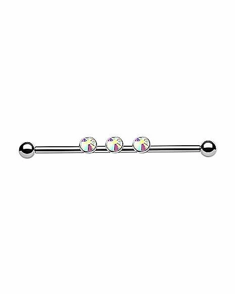 Brand new π Silvertone Aurora Borealis Effect Industrial Barbell - 14 Gauge β 3 Brand new π Silvertone Aurora Borealis Effect Industrial Barbell - 14 Gauge β