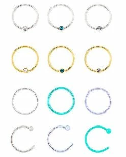 Best reviews of ⭐ Multi-Pack Silvertone Goldtone Multi-Color Hoop Nose Rings and Half Hoop Nose Rings 12 Pack - 20 Gauge 🌟 -Playboy Shop 03921707 a