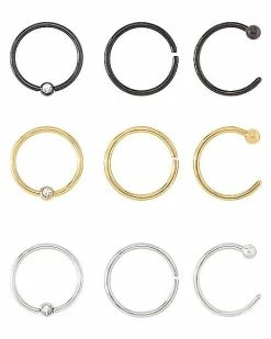 Coupon 😍 Multi-Pack CZ Black Goldtone and Silvertone Captive Bead Rings Hoop Nose Rings and Half Hoop Nose Rings 9 Pack - 20 Gauge 💯 -Playboy Shop 03921715 a