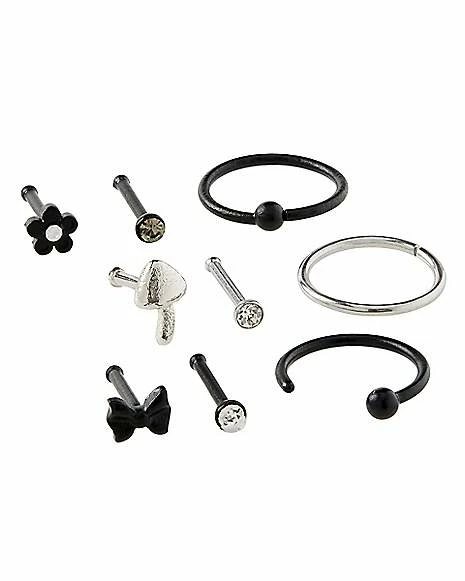 Budget π Multi-Pack CZ Black Hoop Nose Rings and Bone Nose Rings 9 Pack - 20 Gauge π 3 Budget π Multi-Pack CZ Black Hoop Nose Rings and Bone Nose Rings 9 Pack - 20 Gauge π