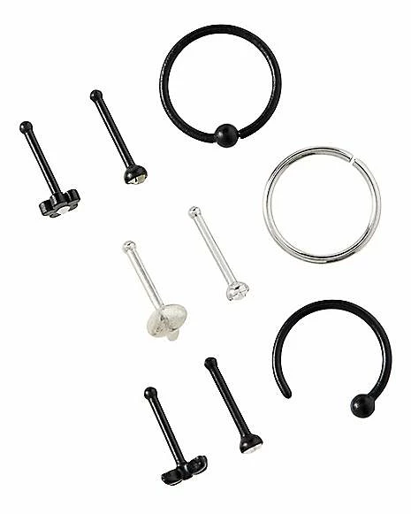 Budget π Multi-Pack CZ Black Hoop Nose Rings and Bone Nose Rings 9 Pack - 20 Gauge π 4 Budget π Multi-Pack CZ Black Hoop Nose Rings and Bone Nose Rings 9 Pack - 20 Gauge π - Image 2
