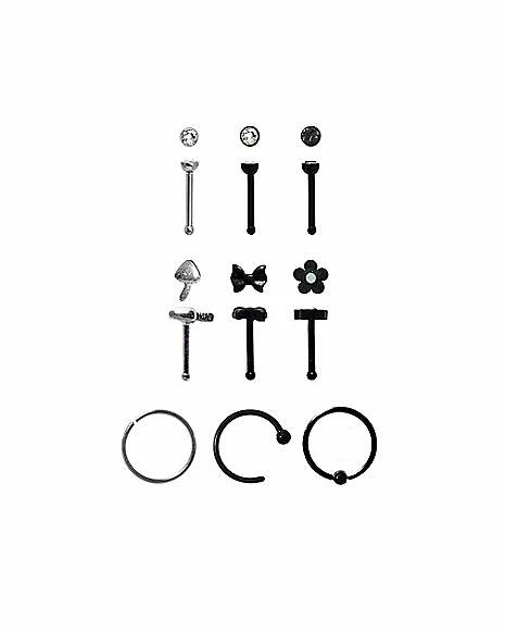 Budget π Multi-Pack CZ Black Hoop Nose Rings and Bone Nose Rings 9 Pack - 20 Gauge π 5 Budget π Multi-Pack CZ Black Hoop Nose Rings and Bone Nose Rings 9 Pack - 20 Gauge π - Image 3